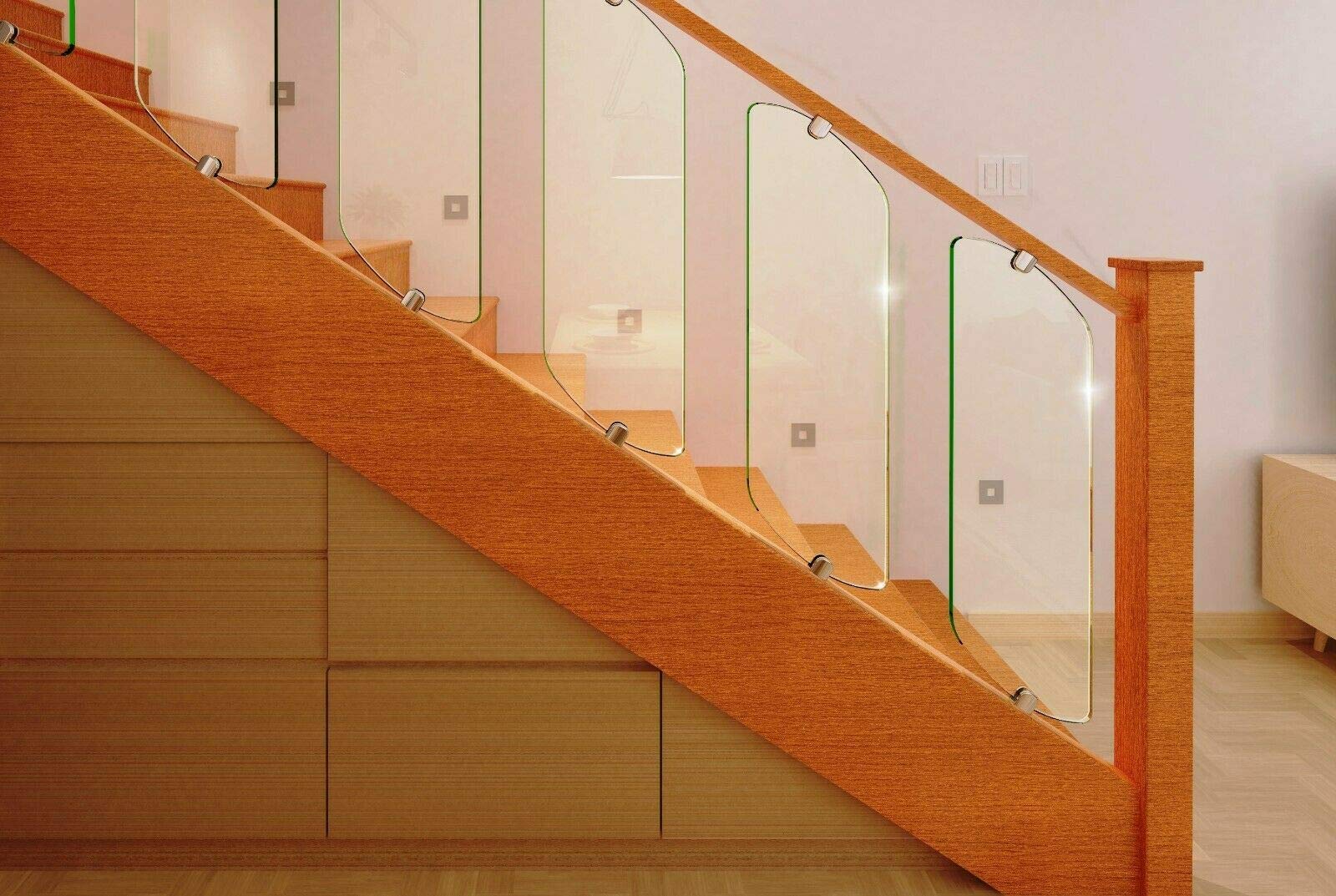 BELOFAY Toughened Clear Glass Decking Panel – Stair/Balcony Railing Infill, Easy Fit (8mm × 200mm × 830mm, Chrome Clamps Sold Separately)