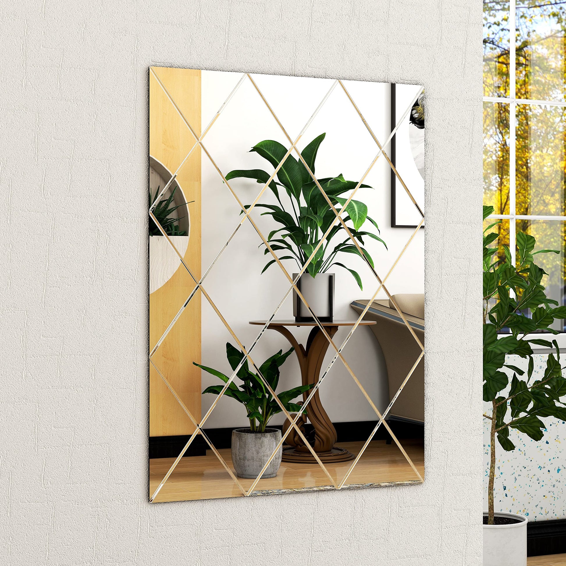 BELOFAY Art Deco Clear Rectangular Wall Mirror – Modern Wall-Mounted Glass Design for Bedroom, Hallway & Lounge
