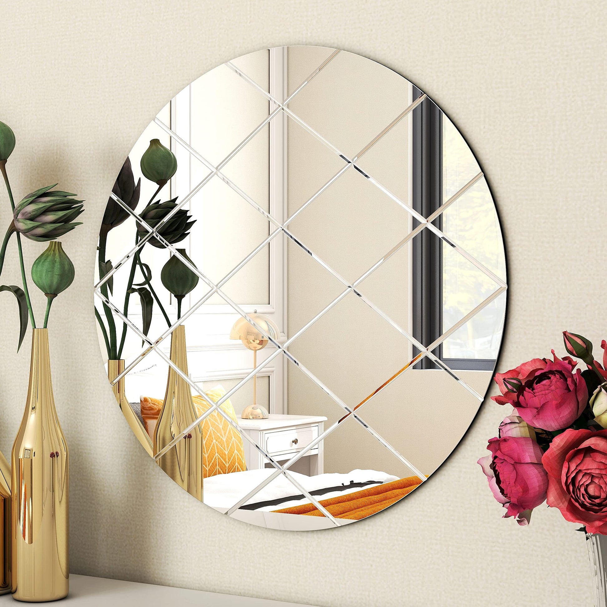 BELOFAY Art Deco 50cm Clear Round Wall Mirror – Modern Wall-Mounted Glass Design for Bedroom, Hallway & Lounge