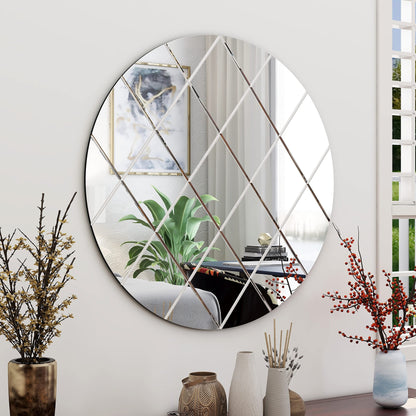 BELOFAY Art Deco 50cm Clear Round Wall Mirror – Modern Wall-Mounted Glass Design for Bedroom, Hallway & Lounge