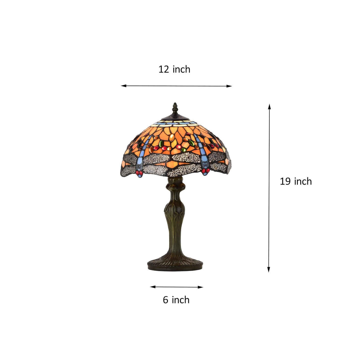 BELOFAY Tiffany Stained Glass Handmade Vintage Bedside Table Lamp – 12" Wide x 18" High