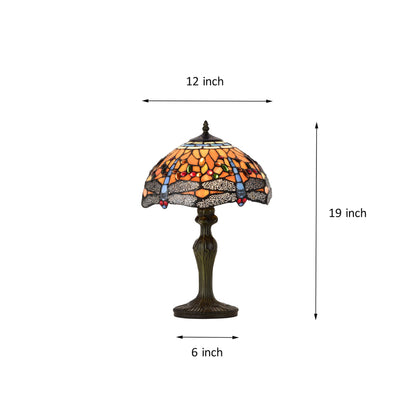 BELOFAY Tiffany Stained Glass Handmade Vintage Bedside Table Lamp – 12" Wide x 18" High