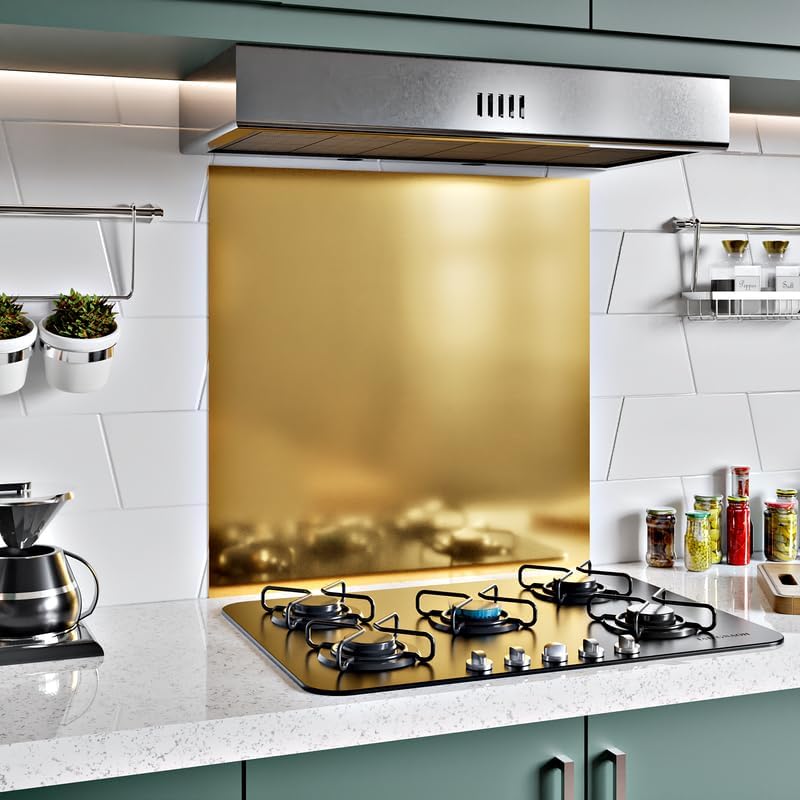 BELOFAY 1mm Thick Stainless Steel Splashback for Kitchen With Golden Brushed Finish  (Adhesive/Glue included)