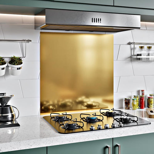 BELOFAY 1mm Thick Stainless Steel Splashback for Kitchen With Golden Brushed Finish  (Adhesive/Glue included)