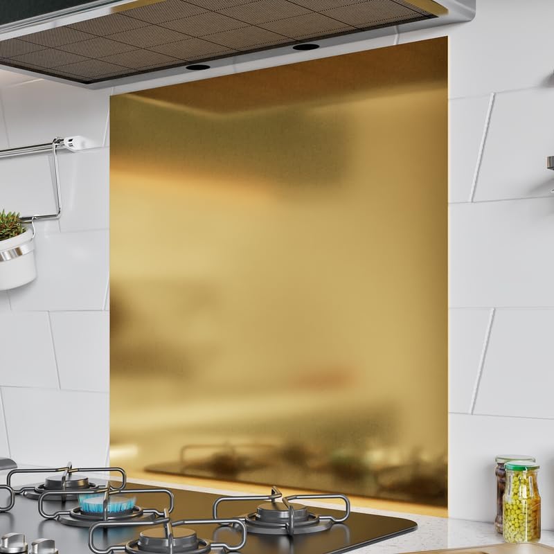 BELOFAY 1mm Thick Stainless Steel Splashback for Kitchen With Golden Brushed Finish  (Adhesive/Glue included)