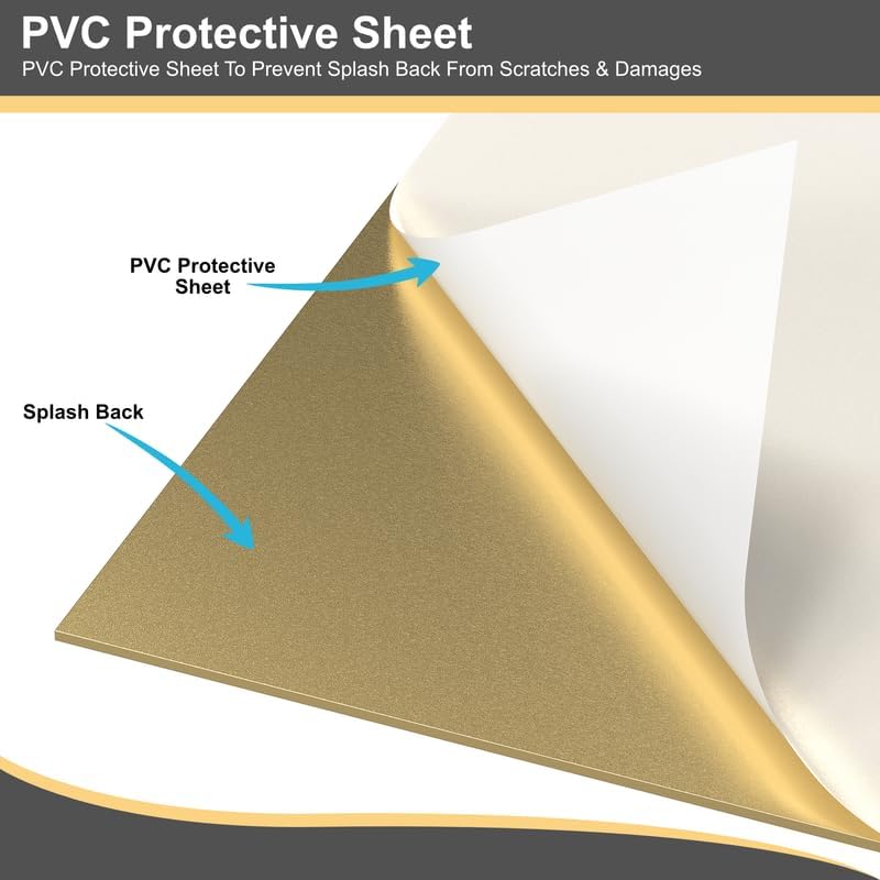 BELOFAY 1mm Thick Stainless Steel Splashback for Kitchen With Golden Brushed Finish  (Adhesive/Glue included)