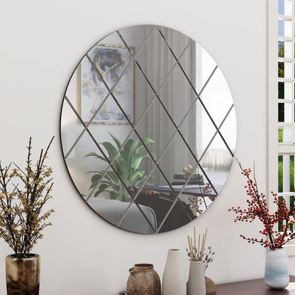BELOFAY Interiors Art Deco 50cm Grey Round Wall Mirror Glass Design for Bedroom, Modern Wall-Mounted Mirrors for Hallway, Entryways and Lounge