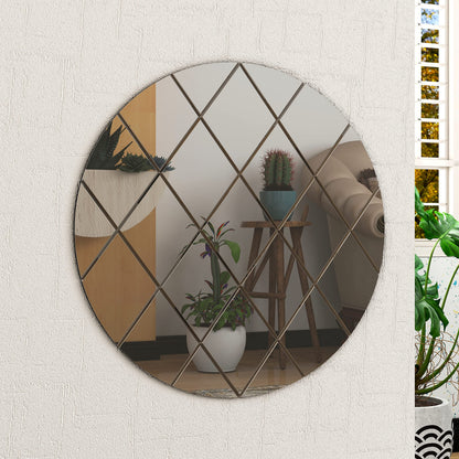 BELOFAY Interiors Art Deco 50cm Grey Round Wall Mirror Glass Design for Bedroom, Modern Wall-Mounted Mirrors for Hallway, Entryways and Lounge