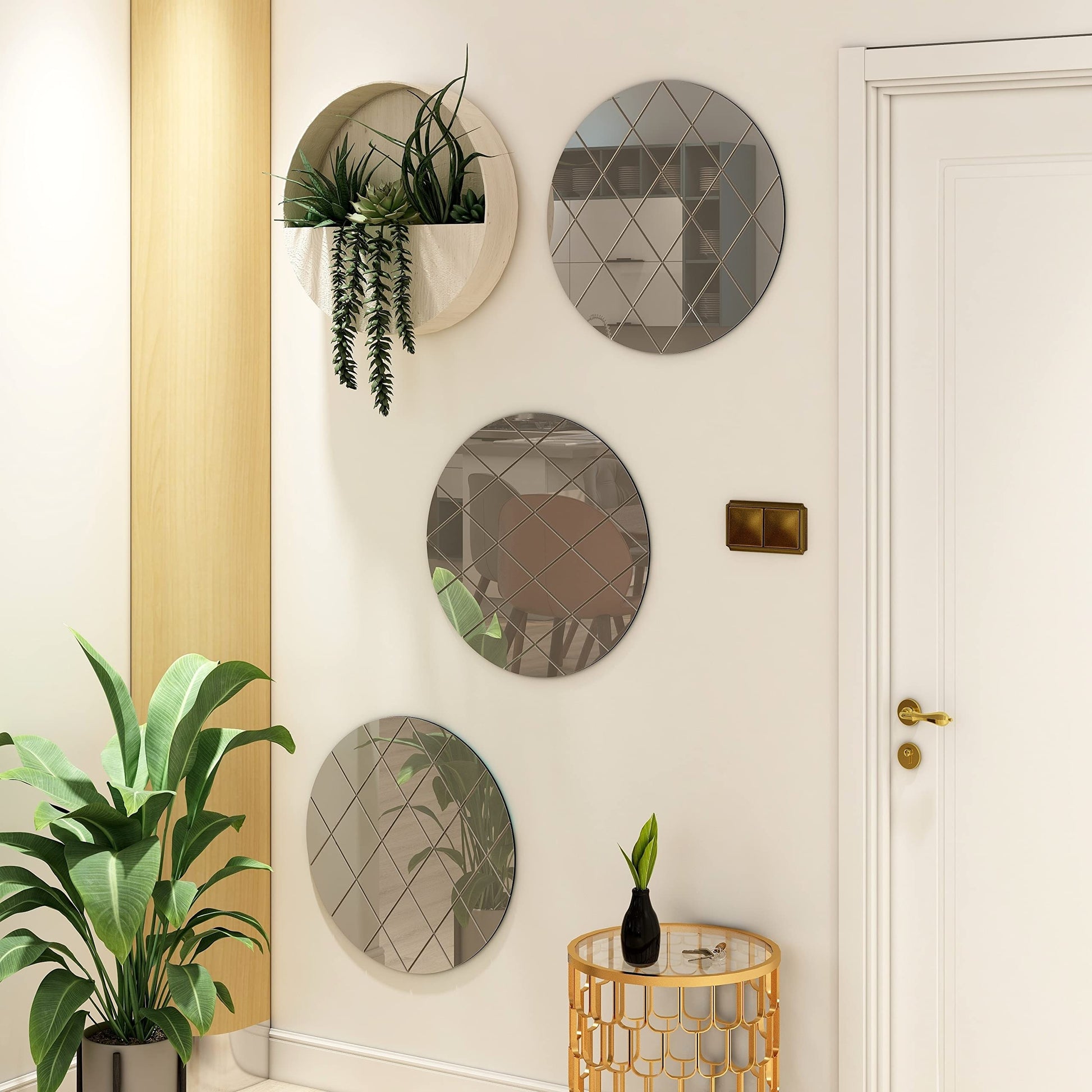 BELOFAY Interiors Art Deco 50cm Grey Round Wall Mirror Glass Design for Bedroom, Modern Wall-Mounted Mirrors for Hallway, Entryways and Lounge