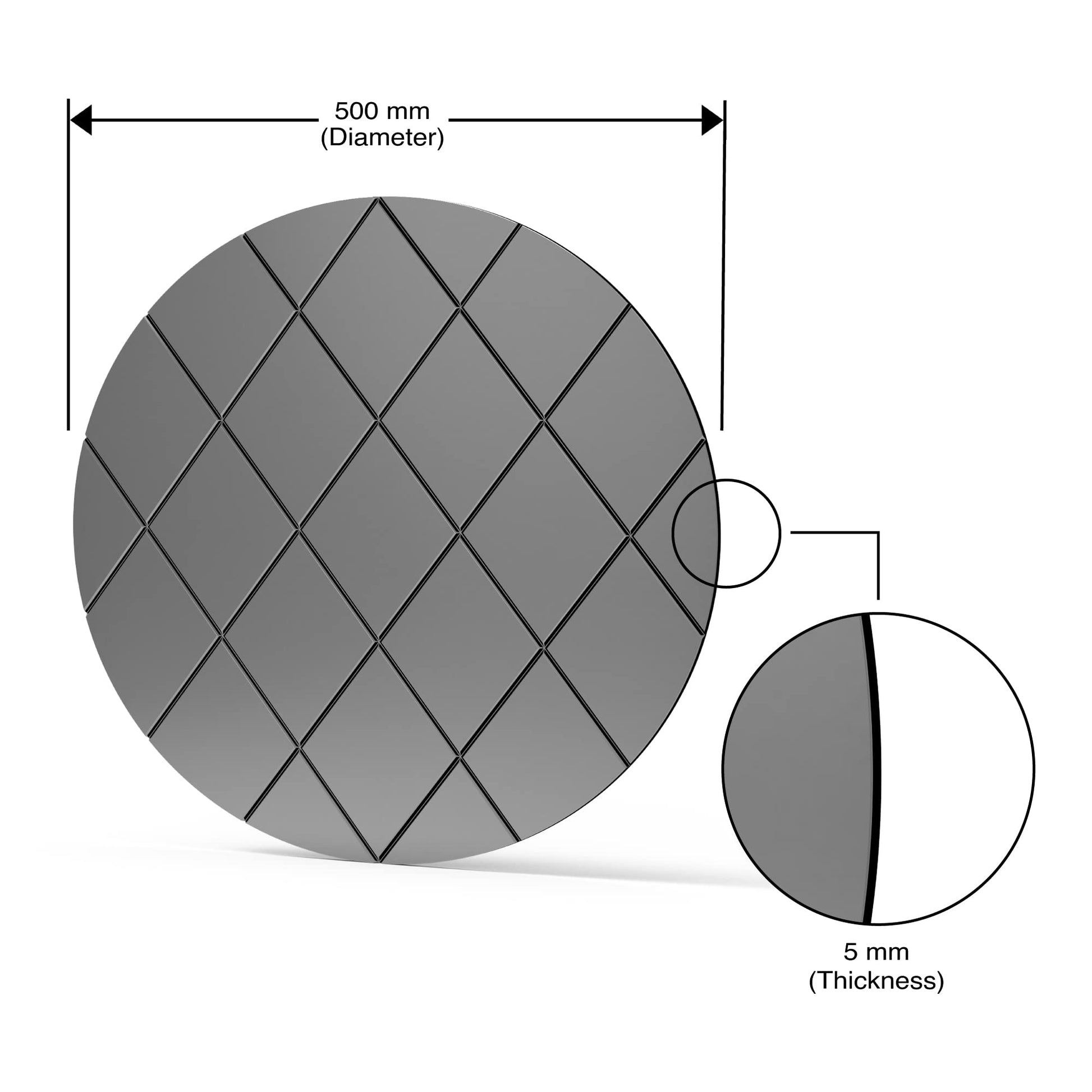 BELOFAY Interiors Art Deco 50cm Grey Round Wall Mirror Glass Design for Bedroom, Modern Wall-Mounted Mirrors for Hallway, Entryways and Lounge