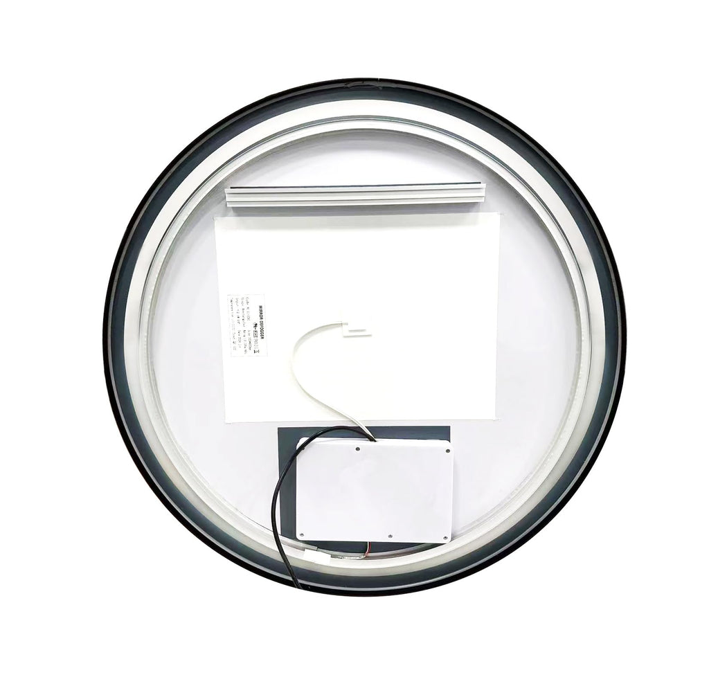 BELOFAY Stella 500mm Black Framed Round LED Bathroom Mirror – Illuminated Dimmable Anti-Fog Shatter-Proof Wall Mirror with Demister Pad