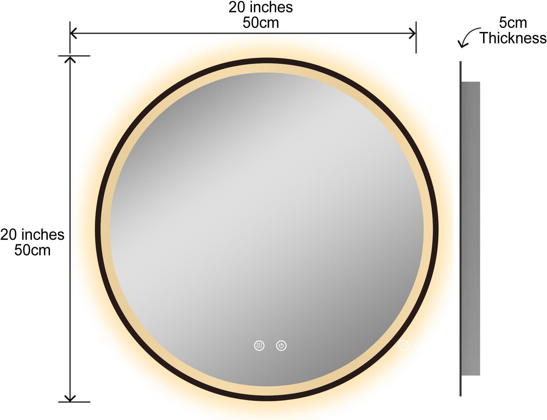 BELOFAY Stella 500mm Black Framed Round LED Bathroom Mirror – Illuminated Dimmable Anti-Fog Shatter-Proof Wall Mirror with Demister Pad