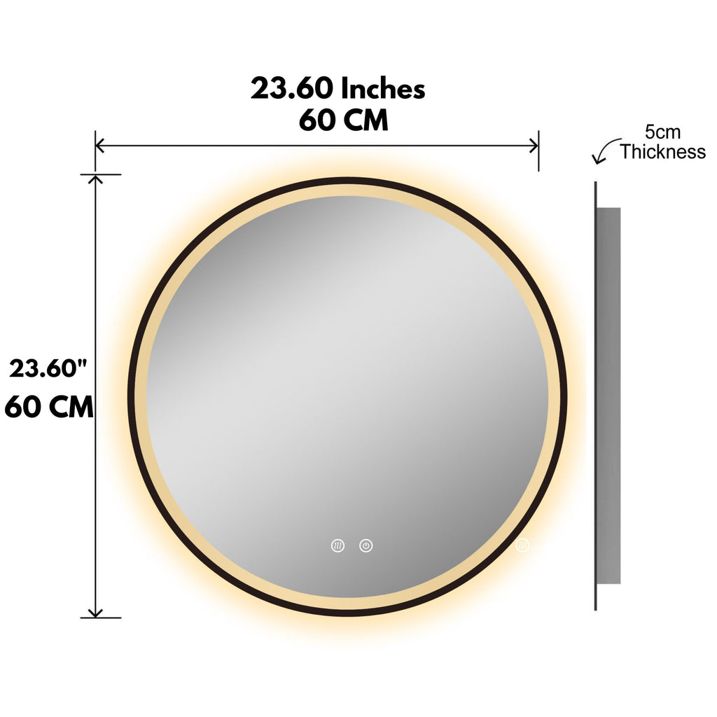 BELOFAY Stella 500mm Black Framed Round LED Bathroom Mirror – Illuminated Dimmable Anti-Fog Shatter-Proof Wall Mirror with Demister Pad