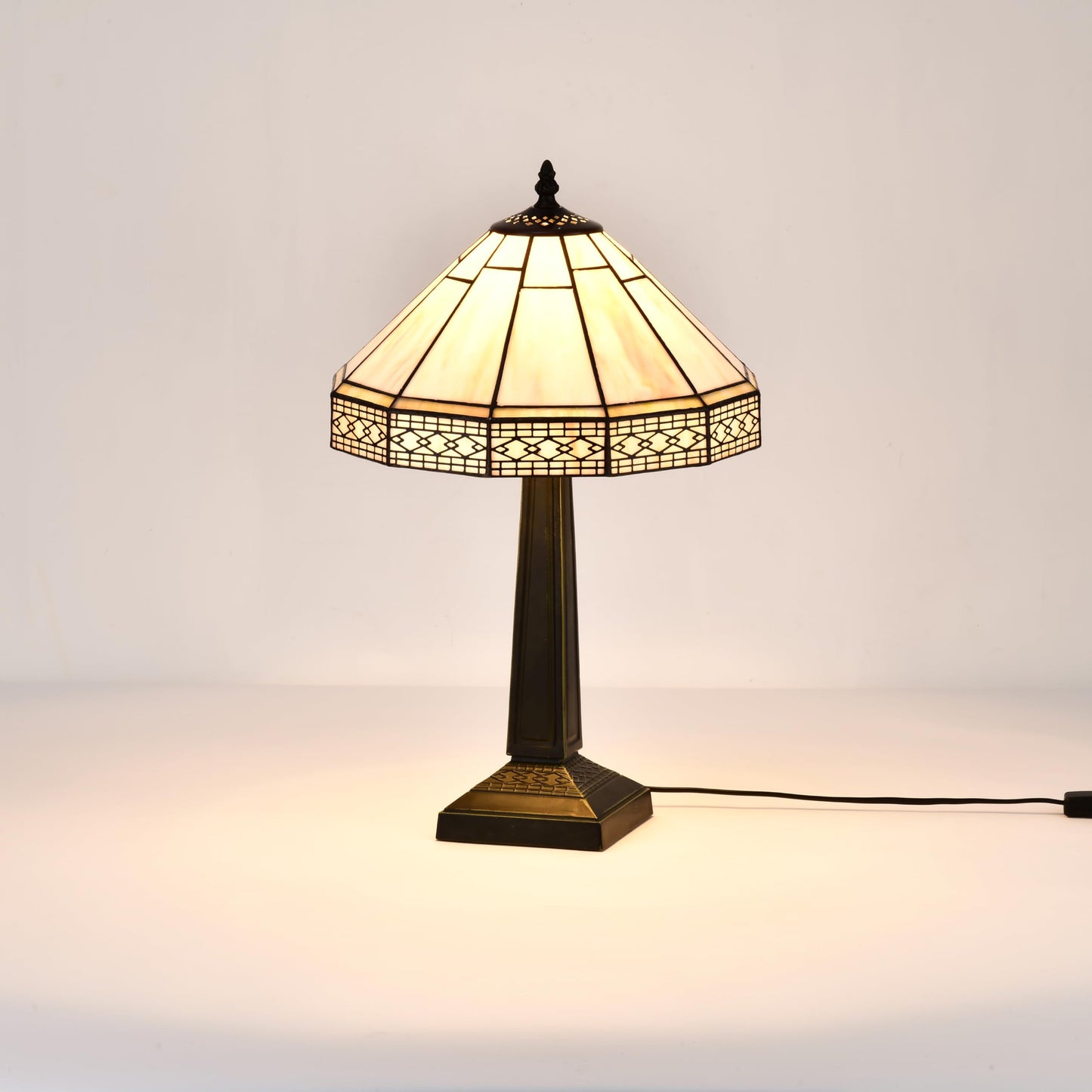 BELOFAY Tiffany Stained Glass Handmade Vintage Bedside Table Lamp – 12" Wide x 18" High