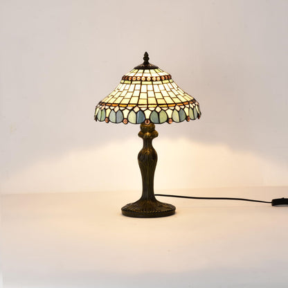 BELOFAY Tiffany Stained Glass Handmade Vintage Bedside Table Lamp – 12" Wide x 18" High