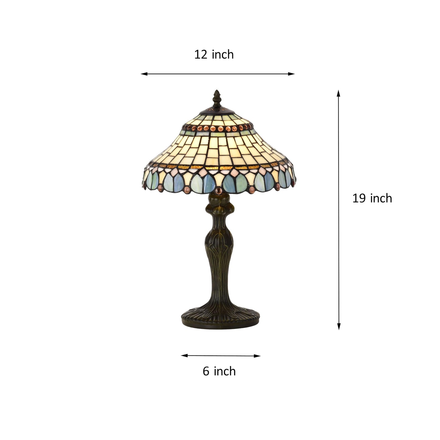 BELOFAY Tiffany Stained Glass Handmade Vintage Bedside Table Lamp – 12" Wide x 18" High