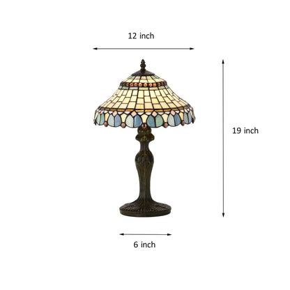BELOFAY Tiffany Stained Glass Handmade Vintage Bedside Table Lamp – 12" Wide x 18" High