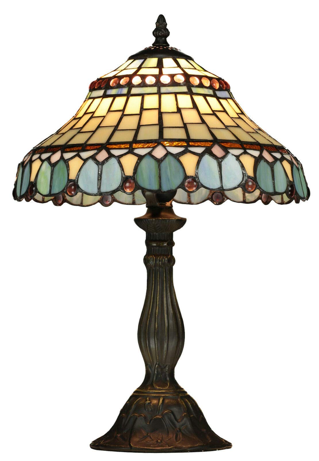 BELOFAY Tiffany Stained Glass Handmade Vintage Bedside Table Lamp – 12" Wide x 18" High