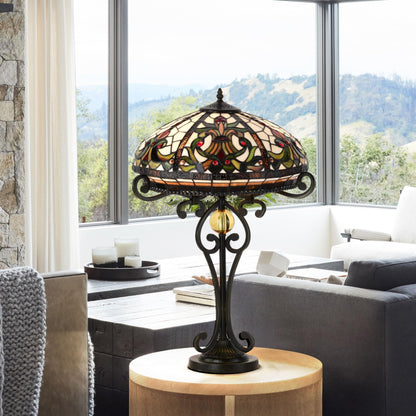Belofay Tiffany Stained Glass Bedside Table Lamp – Vintage Handmade, 16" Wide x 30" High