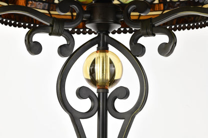 Belofay Tiffany Stained Glass Bedside Table Lamp – Vintage Handmade, 16" Wide x 30" High