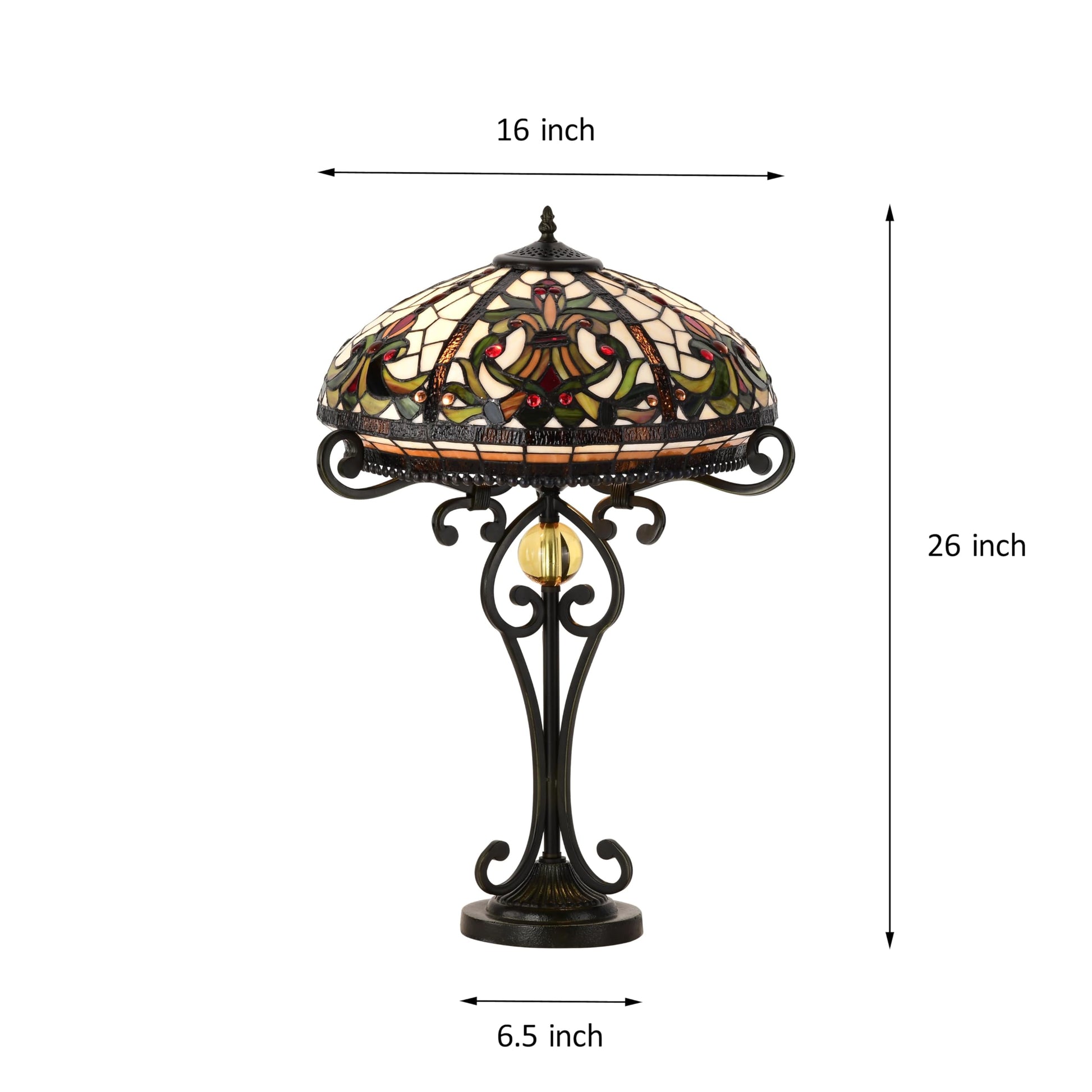 Belofay Tiffany Stained Glass Bedside Table Lamp – Vintage Handmade, 16" Wide x 30" High