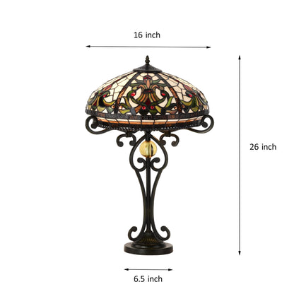 Belofay Tiffany Stained Glass Bedside Table Lamp – Vintage Handmade, 16" Wide x 30" High
