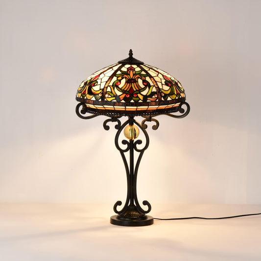 Belofay Tiffany Stained Glass Bedside Table Lamp – Vintage Handmade, 16" Wide x 30" High