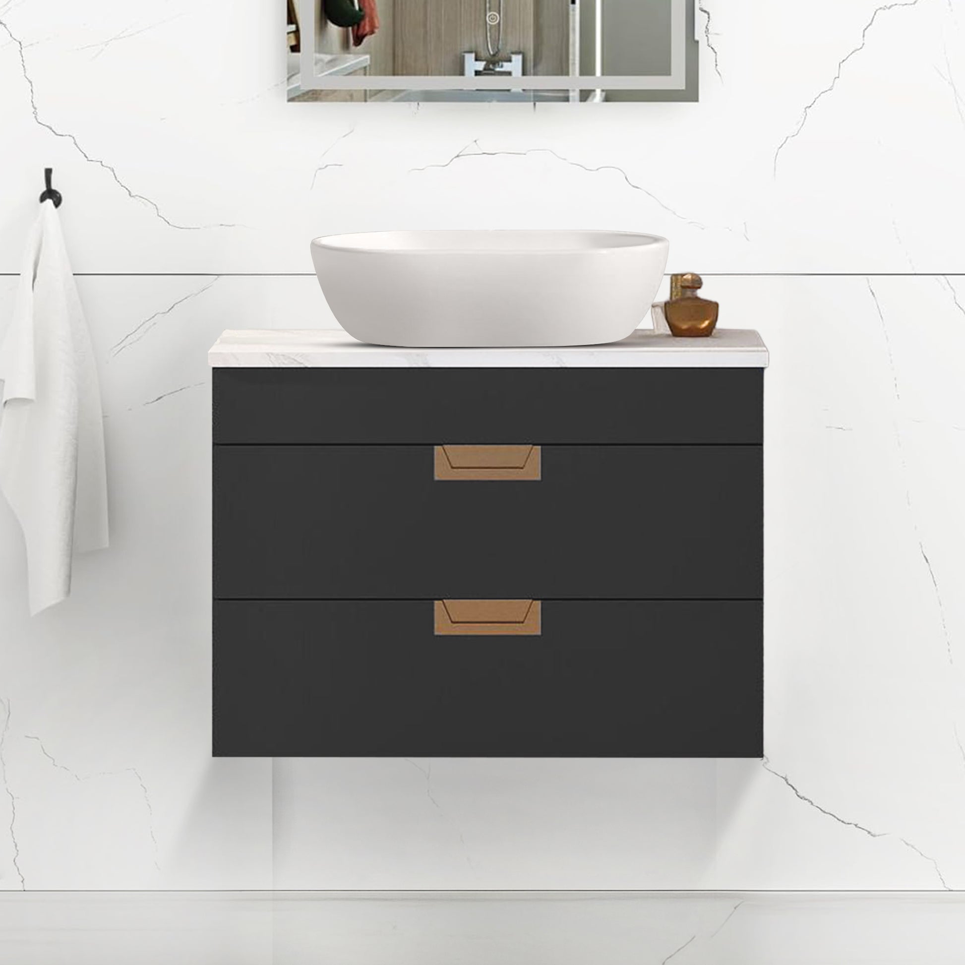 BELOFAY 600mm Wall Mounted Vanity Unit | Floating Design with Basin & White Stone Worktop