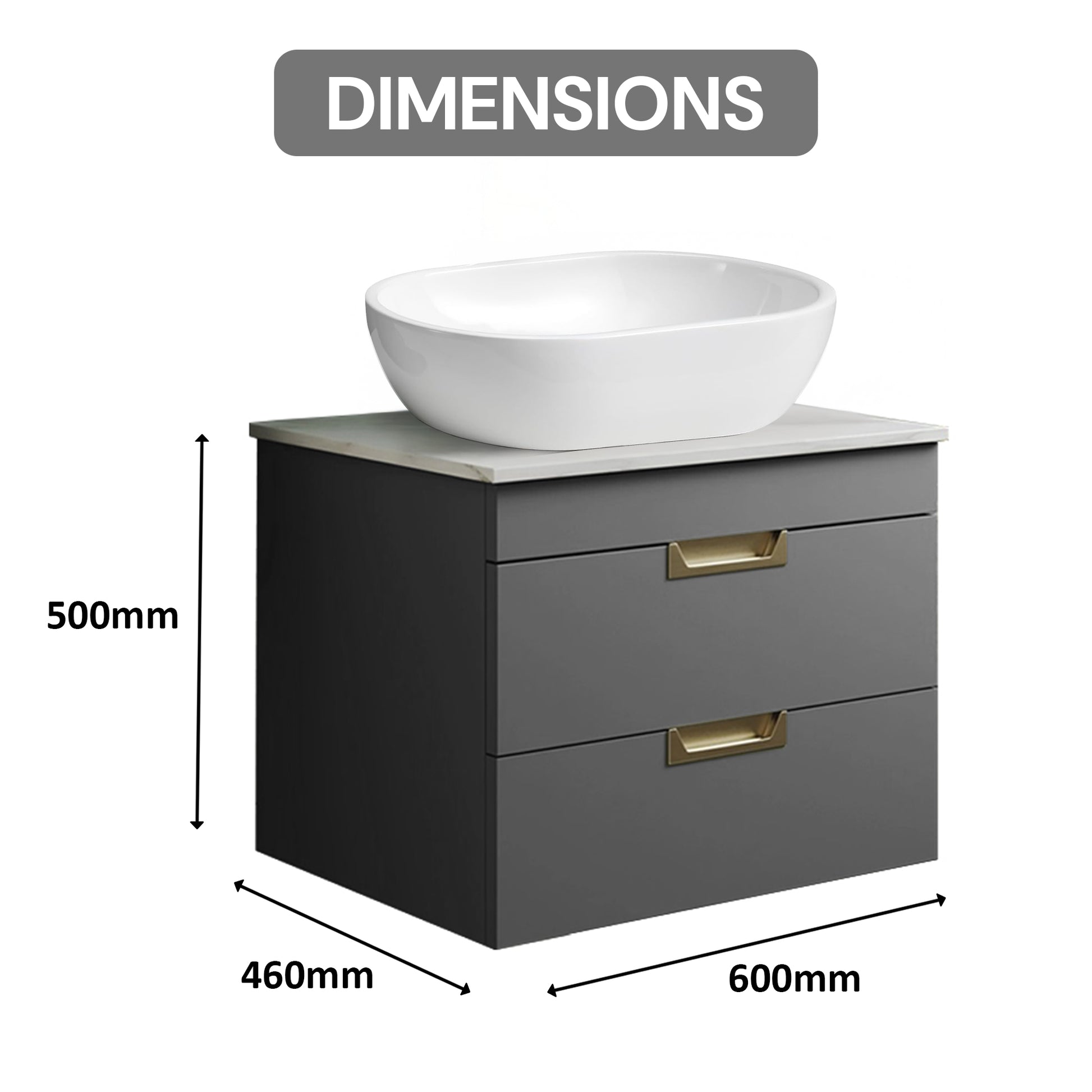 BELOFAY 600mm Wall Mounted Vanity Unit | Floating Design with Basin & White Stone Worktop