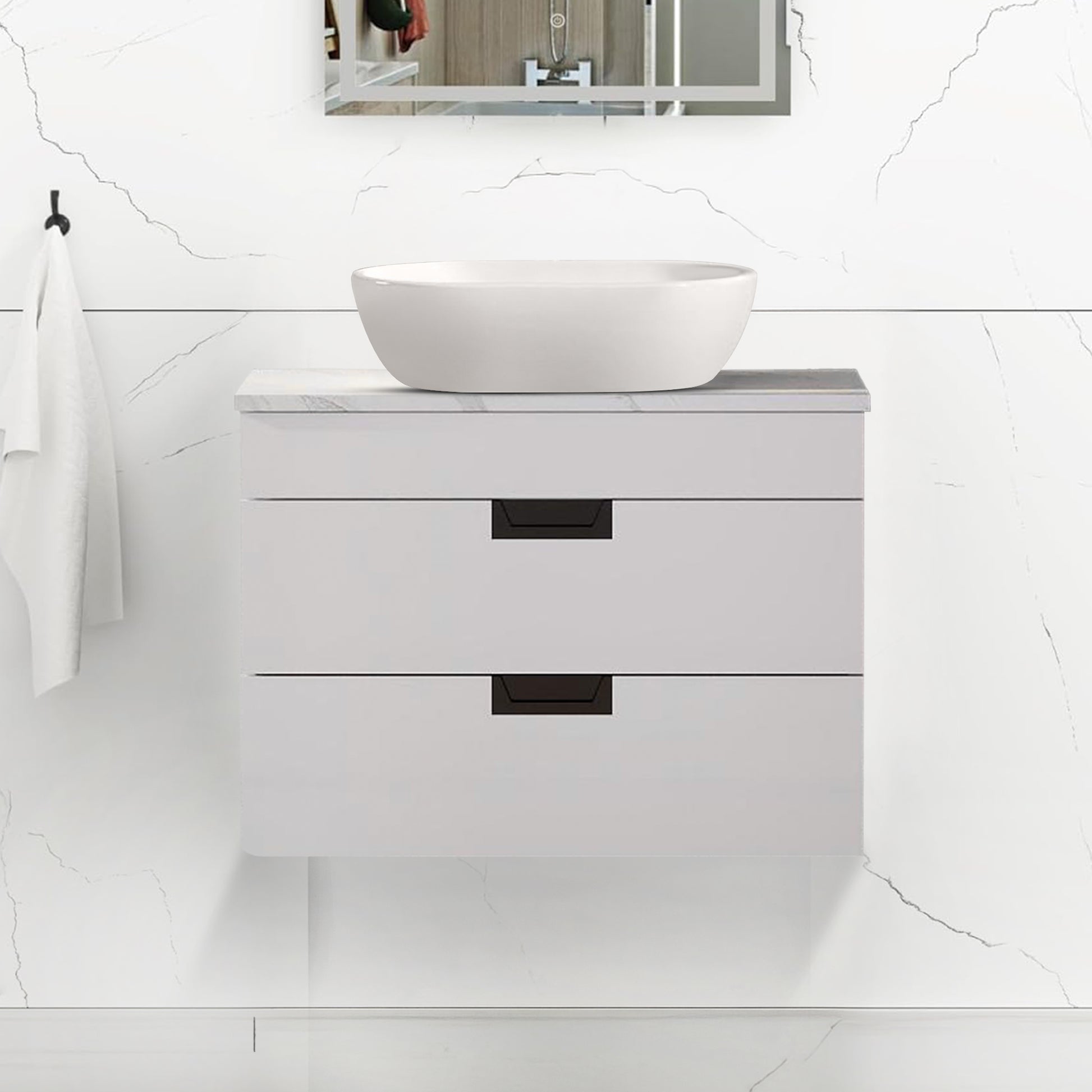 BELOFAY 600mm Wall Mounted Vanity Unit | Floating Design with Basin & White Stone Worktop