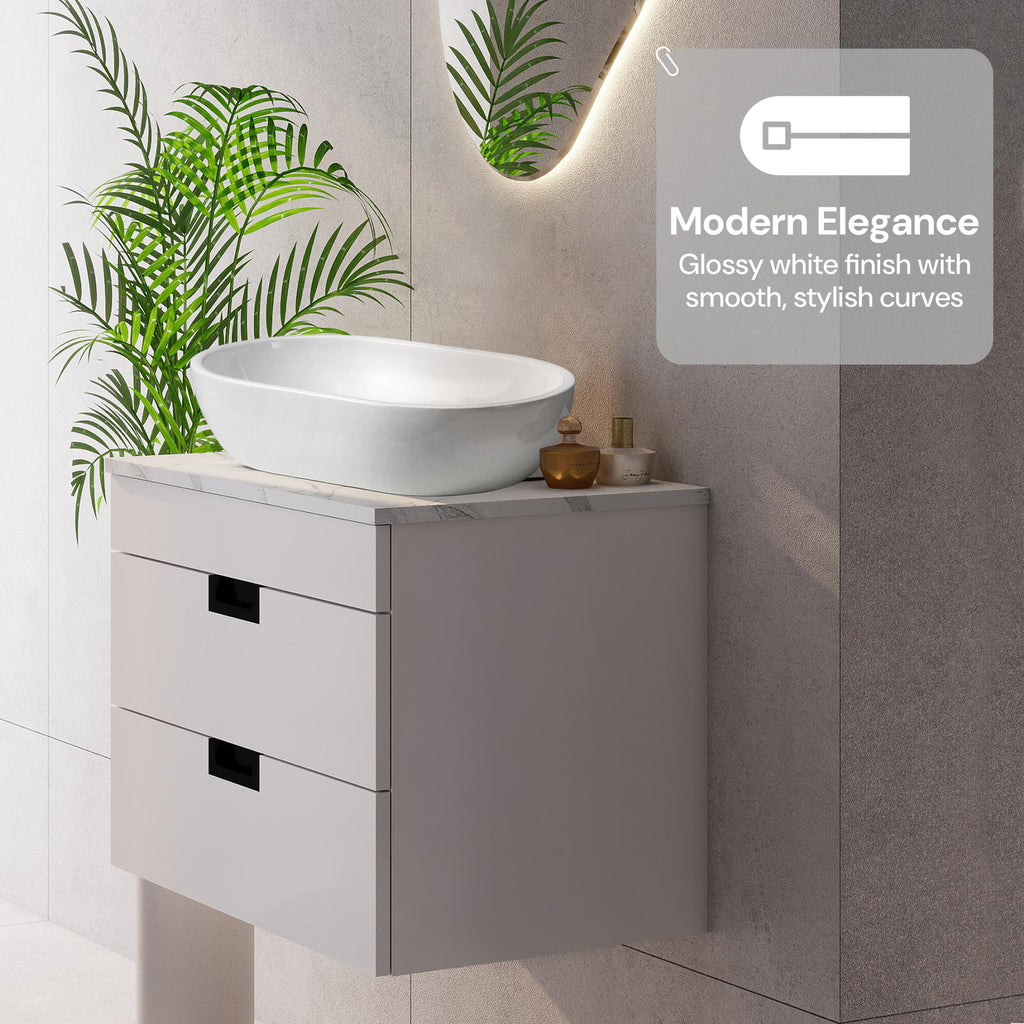 BELOFAY 600mm Wall Mounted Vanity Unit | Floating Design with Basin & White Stone Worktop