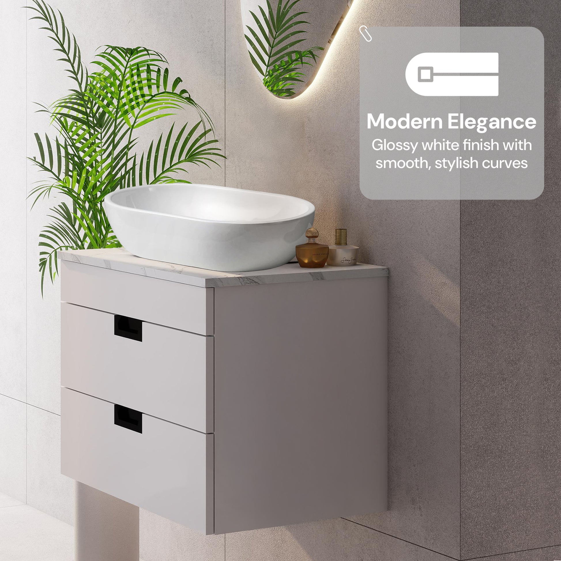 BELOFAY 600mm Wall Mounted Vanity Unit | Floating Design with Basin & White Stone Worktop