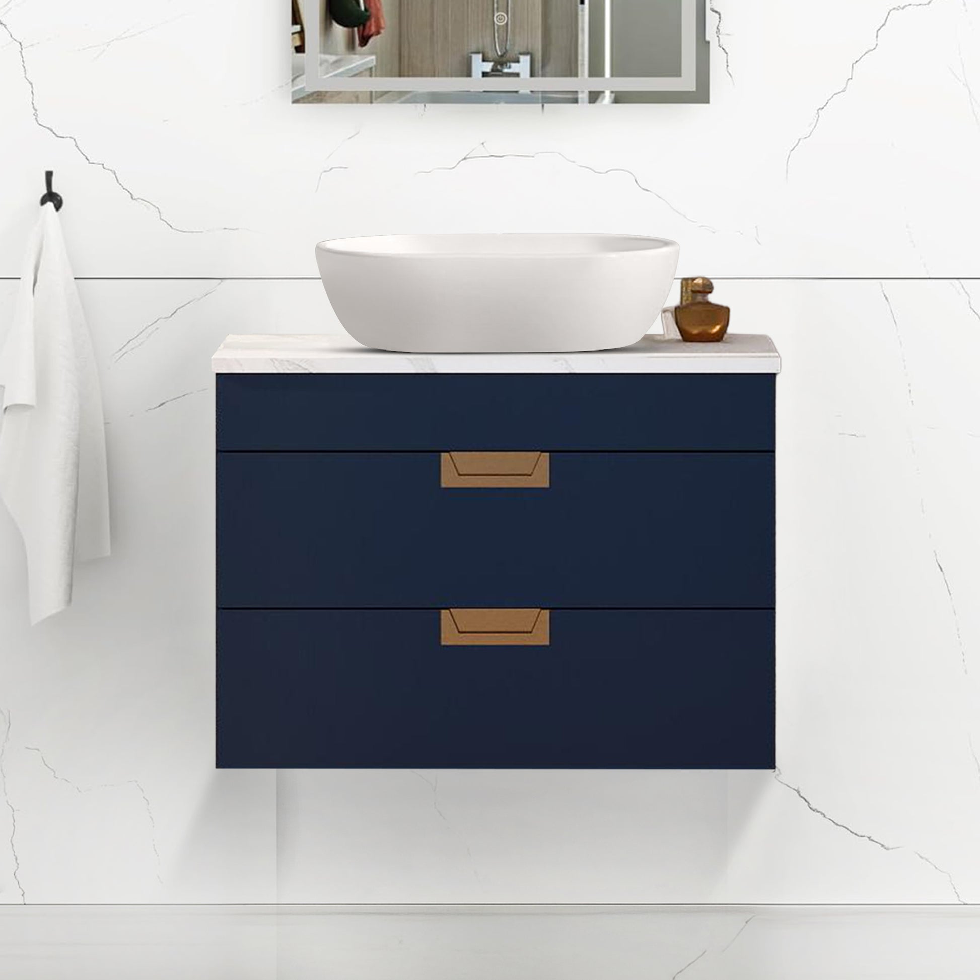BELOFAY 600mm Wall Mounted Vanity Unit | Floating Design with Basin & White Stone Worktop