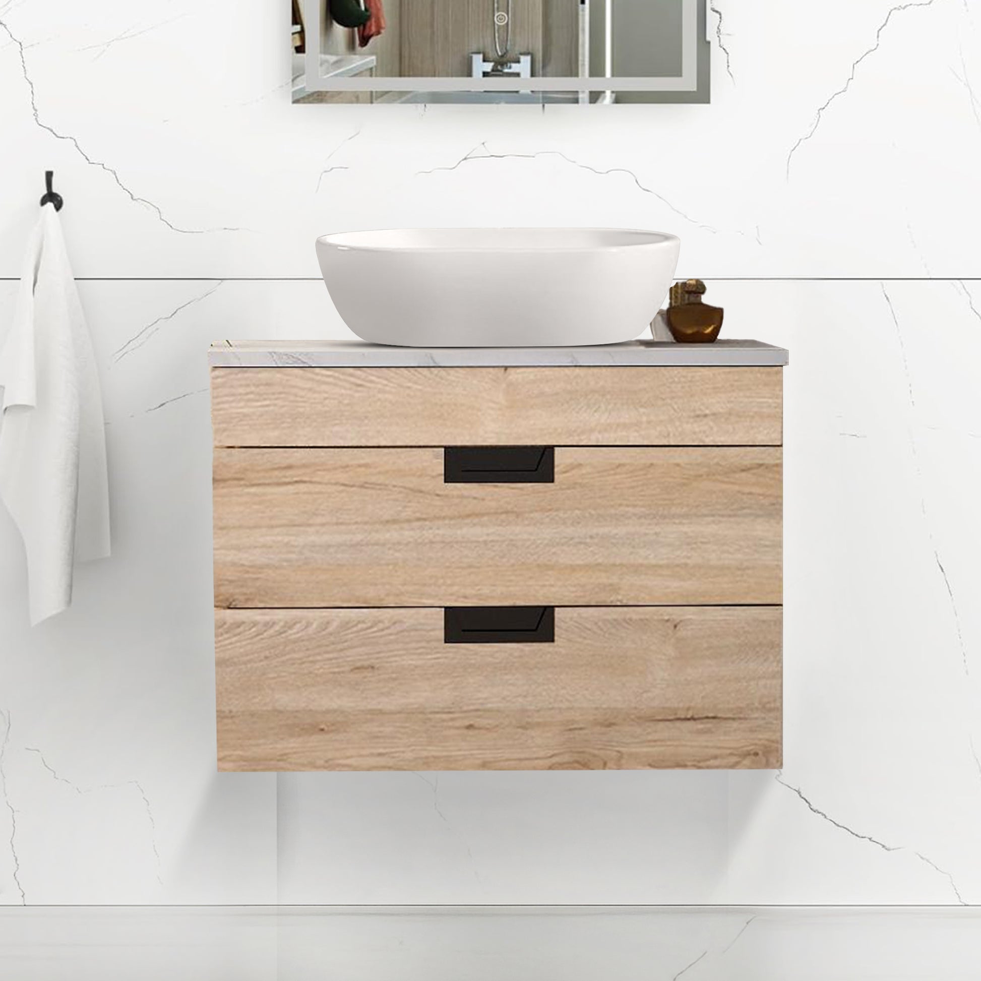 BELOFAY 600mm Wall Mounted Vanity Unit | Floating Design with Basin & White Stone Worktop