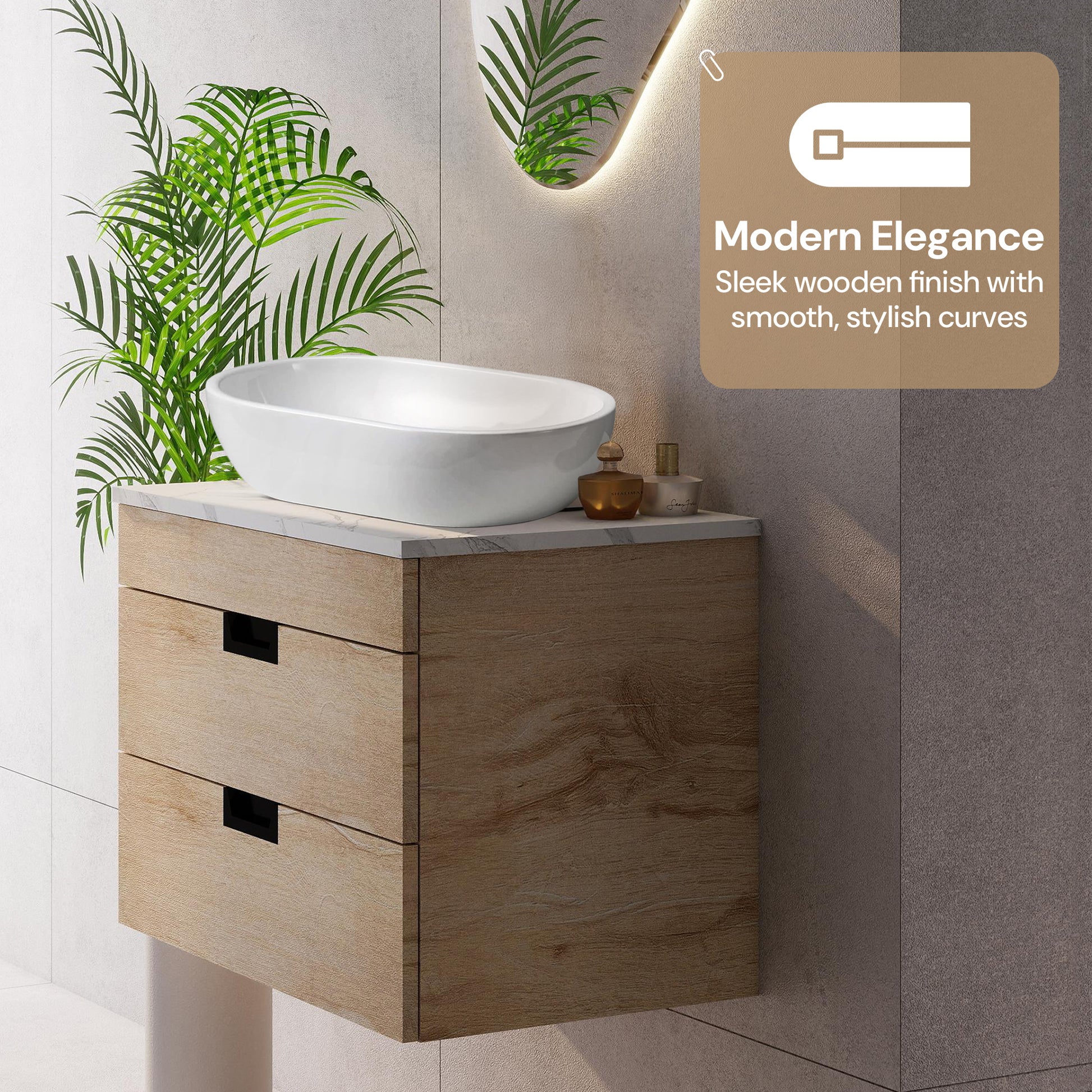 BELOFAY 600mm Wall Mounted Vanity Unit | Floating Design with Basin & White Stone Worktop