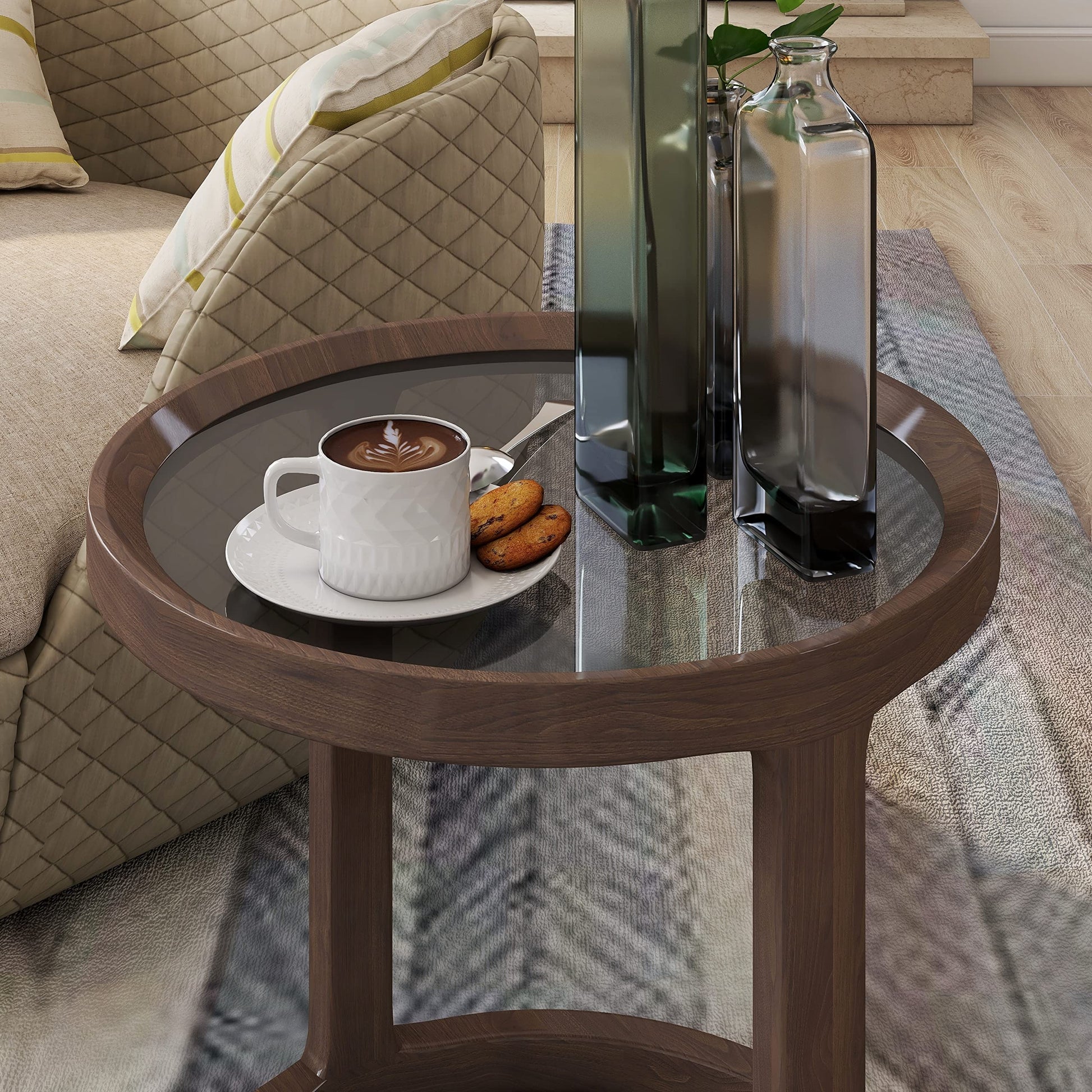 BELOFAY Tempered Grey Round Glass Table Top – Flat Polished Edge, Sturdy Protector Cover