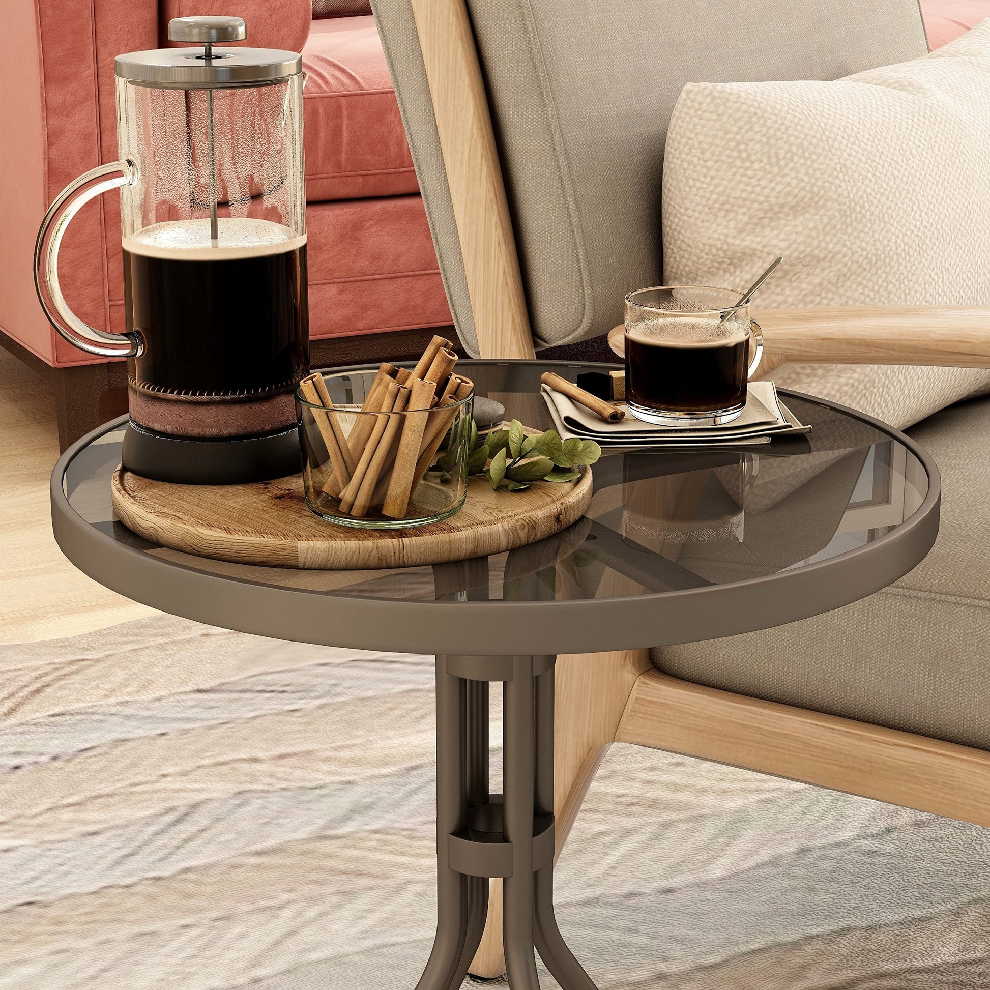 BELOFAY Tempered Grey Round Glass Table Top – Flat Polished Edge, Sturdy Protector Cover