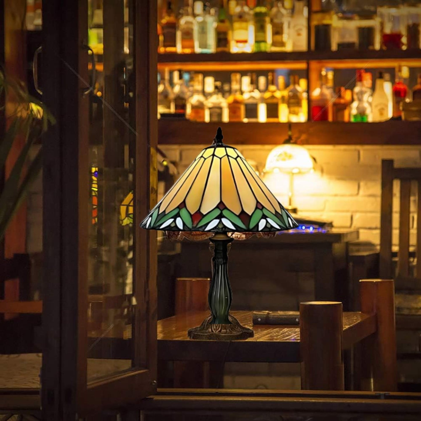 BELOFAY Tiffany Stained Glass Handmade Vintage Bedside Table Lamp – 12" Wide x 18" High