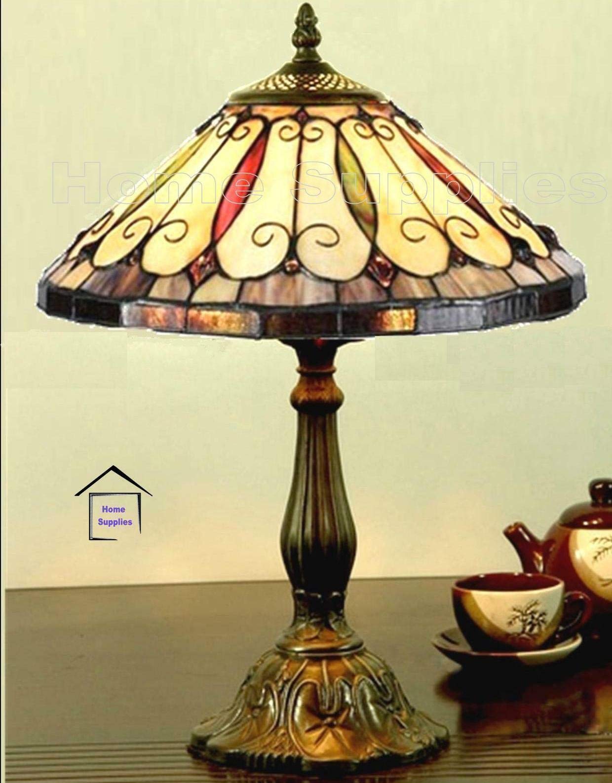 BELOFAY Tiffany Stained Glass Handmade Vintage Bedside Table Lamp – 12" Wide x 18" High