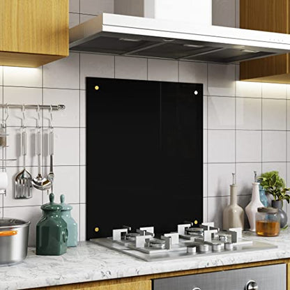 BELOFAY Black Tempered Glass Splashback for Kitchen with 6mm Toughened Glass with Holes (SCREWS INCLUDED)