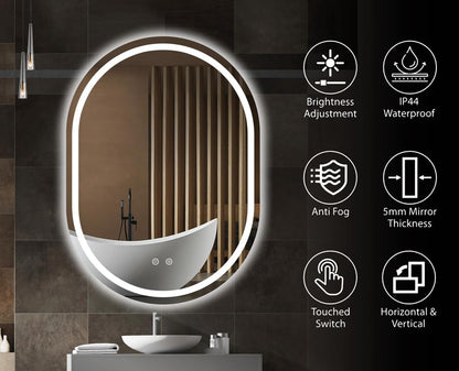 BELOFAY Ava Oval Bathroom LED Mirror with Dimmable Lights, Anti-fog, Shatter-Proof Tempered Glass