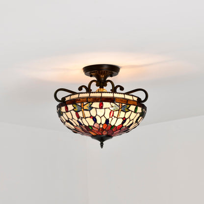 BELOFAY Dragon Tiffany Ceiling Light Stained Glass Art Deco Handmade Uplighter Shade Ceiling Lights for Living Room, Bedroom, Dining Room and Kitchen