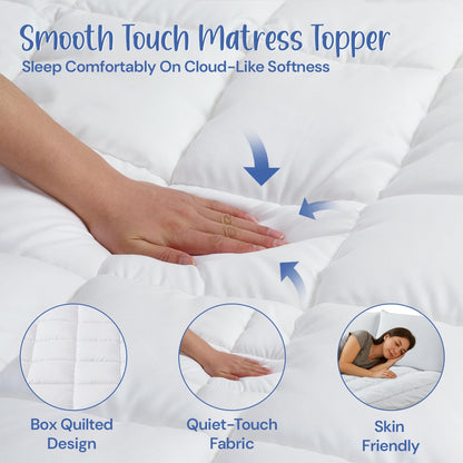 Dual-Layer Single Mattress Topper | 14cm Extra Thick Mattress Topper with 100% Polyester Filling & Breathable Microfiber Top | Elastic Strap Fit | Hypoallergenic, Machine Washable