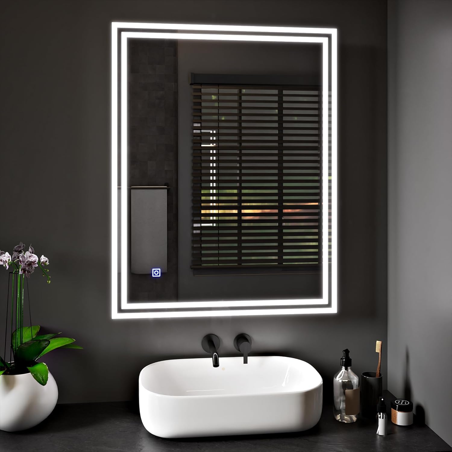 BELOFAY Delta Rectangle Bathroom LED Mirror with Dimmable Lights, Anti-fog, Shatter-Proof Tempered Glass