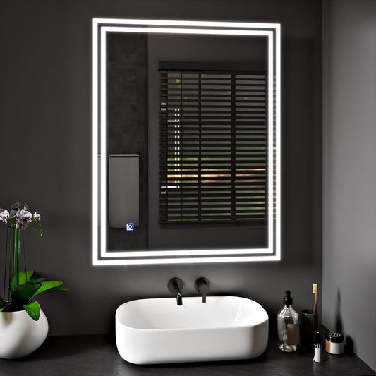 BELOFAY Delta Rectangle Bathroom LED Mirror with Dimmable Lights, Anti-fog, Shatter-Proof Tempered Glass