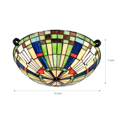 BELOFAY Semi Flush Tiffany Ceiling Light Stained Glass Art Deco Handmade Uplighter Shade Ceiling Lights for Living Room, Bedroom, Dining Room and Kitchen