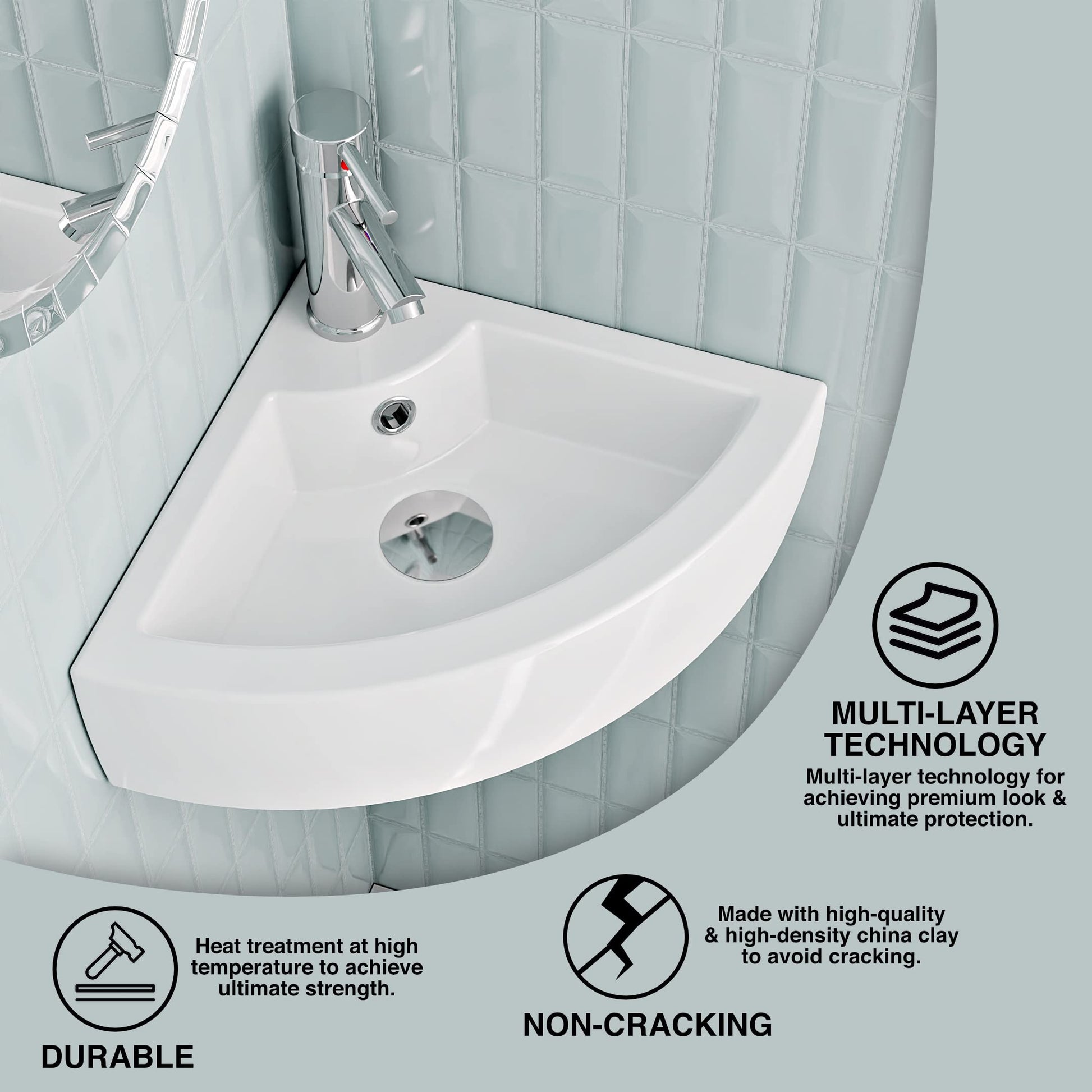BELOFAY Corner Modern White Bathroom Wall-Mounted Sink