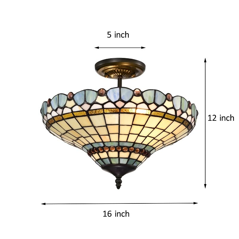 BELOFAY Peacock Tiffany Ceiling Light Stained Glass Art Deco Handmade Uplighter Shade Ceiling Lights for Living Room, Bedroom, Dining Room and Kitchen