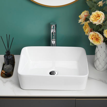 BELOFAY Vastel Rectangle Modern White Bathroom Counter Top Sink