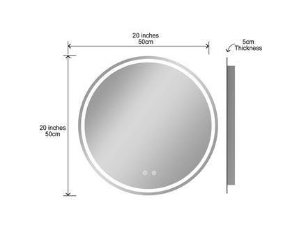 BELOFAY Lucy Round Bathroom LED Mirror with Dimmable Lights, Anti-fog, Shatter-Proof Tempered Glass